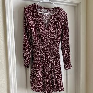 Madewell Burgundy Leaf Pattern Dress With Pockets